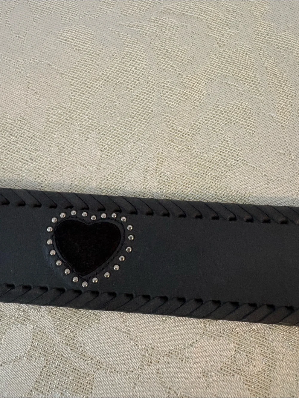 Brighton Gray and Black Heart Belt with Heart Stud Accent and Whipstitch Edges